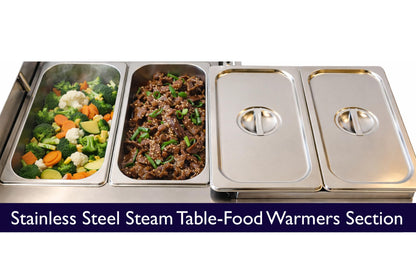 Stainless Steel Propane Deep Fryer and Griddle Grill-4 in 1-Deep Fryer-Steamers Food Warmers-Ideal for Burger Grill, Fries, and Chicken Wings Station-Taco Cart-With Hose & Regulator + Thermometer