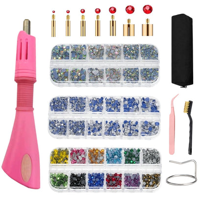 Hotfix Applicator Bedazzler Kit with Rhinestones 8500 Pcs,Rhinestone Setter for Clothes Clothing Fabric Crafts, AB Crystal, Clear, 3 Gems Sizes,Bedazzling Kit Crystals Rhinestone Applicator Tool