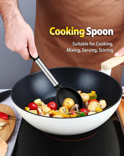 Silicone Pasta Fork and Cooking Spoon Set, Non-Stick Kitchen Utensils for Spaghetti and Soup