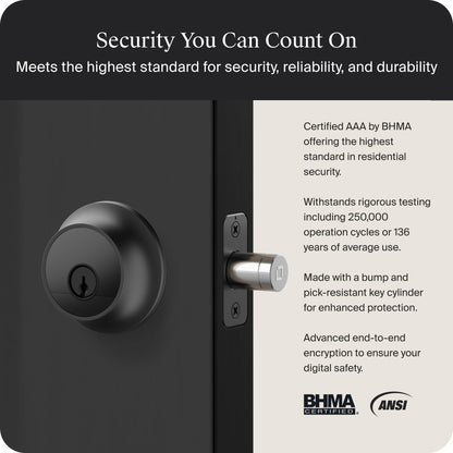 Level Lock Pro - World’s Smallest, Fastest, Innovative Smart Lock - Matter-Over-Thread Deadbolt Plus Apple Home Key - Keyless & Remote Access via Apple, Alexa, Google Home, SmartThings (Matte Black)