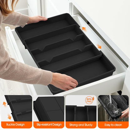 StackHelper Large Silverware Organizer, Expandable Utensil Drawer Organizer for Kitchen Drawers, Kitchen Drawer Organizer for Spoons/Forks/Knives, Multipurpose & BPA Free Cutlery Tray, Black, 1 Pack