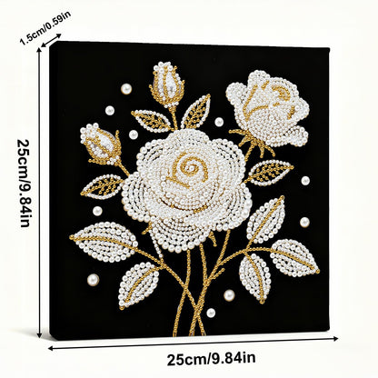 yzARTche Diamond Art Pearl Painting Kit, DIY Pearl Art Painting with Black Frame, Handmade Gem Dot Picture Craft for Home Wall Decor Present Set-21-Rose