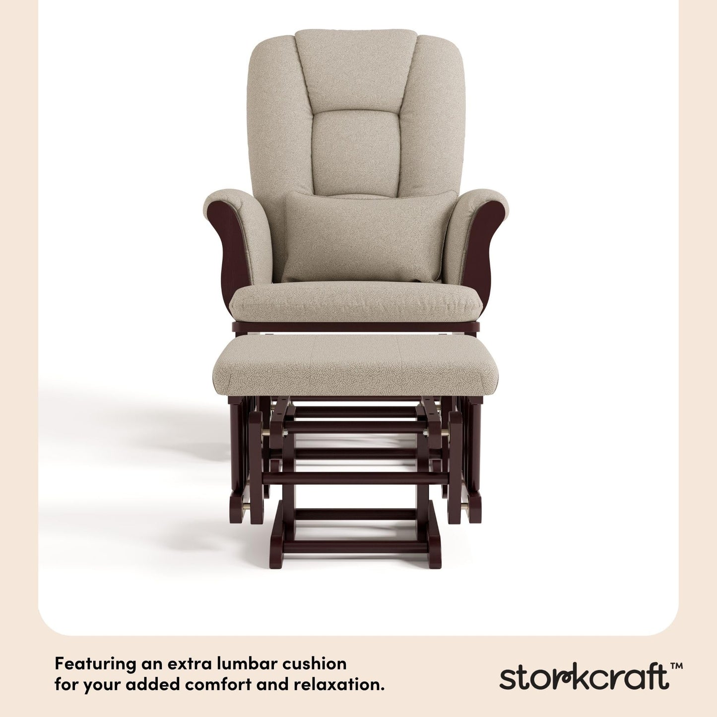 Storkcraft Tuscany Custom Glider and Ottoman with Free Lumbar Pillow (Espresso/Taupe Swirl) - Cleanable Upholstered Comfort Rocking Nursery Chair with Ottoman