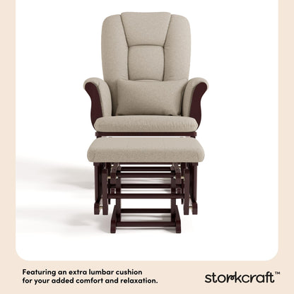 Storkcraft Tuscany Custom Glider and Ottoman with Free Lumbar Pillow (Espresso/Taupe Swirl) - Cleanable Upholstered Comfort Rocking Nursery Chair with Ottoman