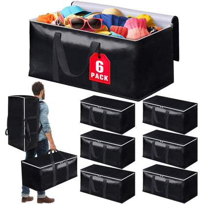 StoreHappily Heavy-Duty & Extra Capacity Moving Bags with Backpack Straps, Storage Totes with Double Zipper & Strong Handles, Packing Bags Alternative to Moving Boxes, Moving Supplies (6 Pack, Black)