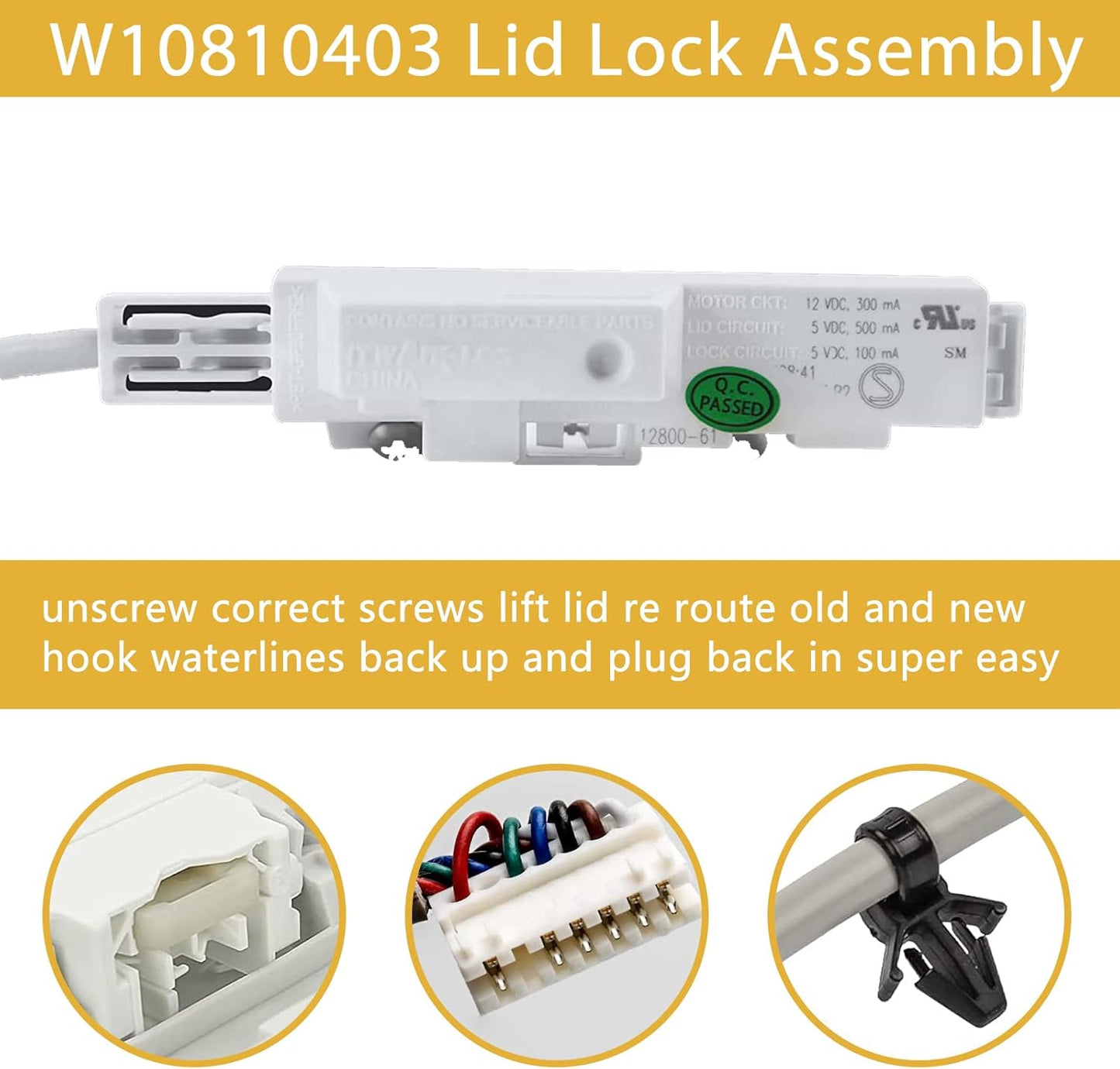 W10810403 Washer Lid Lock Assembly Replacement for Maytag, Whirlpool, Kenmore Series 600 700, Compatible with AP5984435