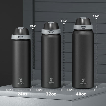 24 oz 2-in-1 24 Insulated Water Bottle for Sports: Meoky Stainless Steel Water Bottle with Straw and Spout Lid - Leak
