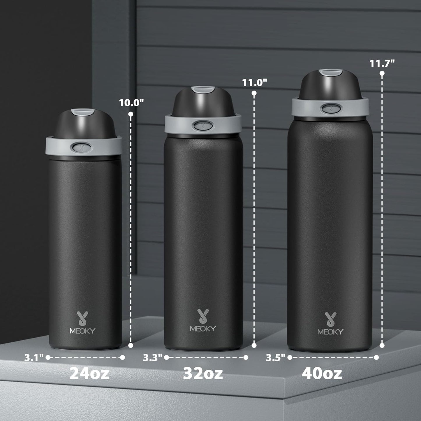 Meoky Stainless Steel Water Bottle - 24 oz Insulated Sports Bottle with 2-in-1 Straw & Spout Lid | Leak Proof, BPA-Free, Fits Car Cup Holder