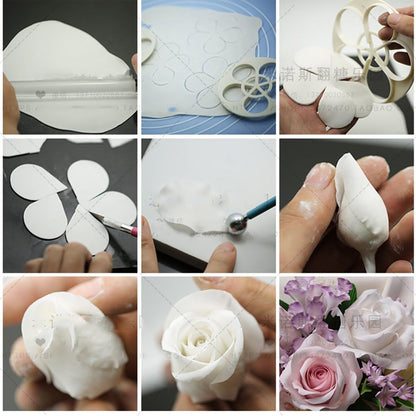 KALAIEN Rose Flower Cutters Set: Gumpaste Flowers Modelling Tools for Cake Decorating, 6 Plunger Cutter Mold