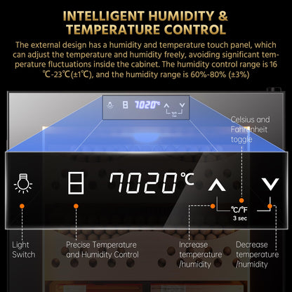 Electric Cigar Humidor 50L with Heating and Cooling Temperature Control and Humidity Control System, Cooler Cabinet Large Capacity for 300 Counts with Spanish Cedar Wood Shelves & Hygrometer