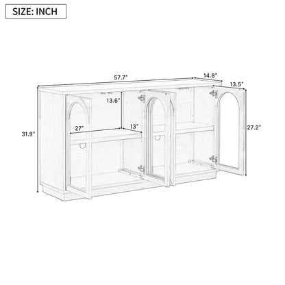 Merax 4-Door Large Storage Buffet Cabinet with Arched Glass Doors and Adjustable Shelves for Kitchen, Dining Room and Living Room