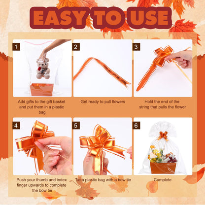 Funnymoom 24 Pcs Fall Basket for Gifts Empty Orange Brown Green Gift Basket Empty to Fill with Handle, Clear Bag and Bow for Autumn Thanksgiving Party Favor Supplies, 9.8 x 6.5 x 4.3''