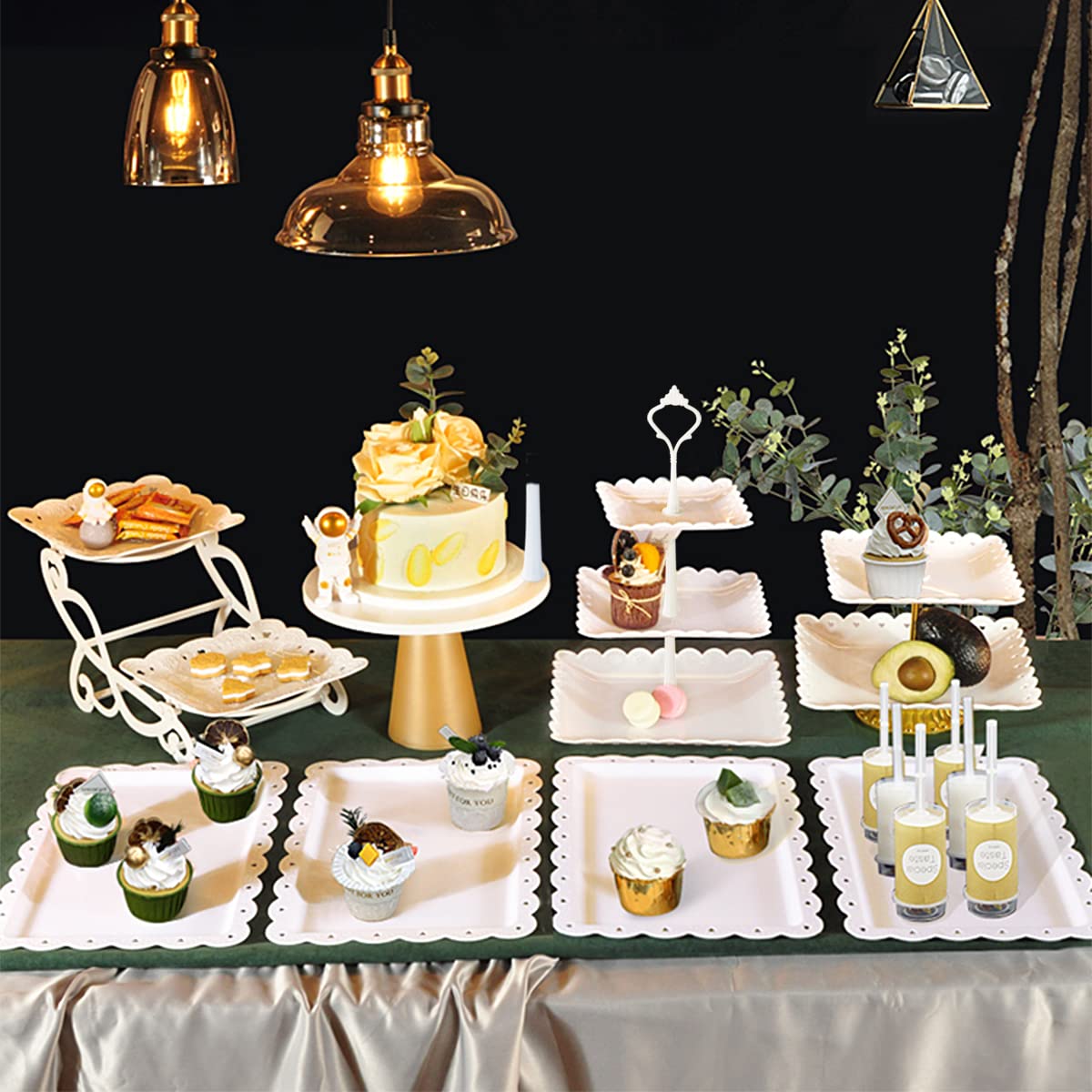 Mwellewm 10Pcs Cupcake Stand,Dessert Table Display Set, 4 White 3 Tired Cake Stand 6 Plastic Serving Trays for Party Cookie Rack Desert Tower Holder for Wedding Decor Baby Shower Tea Party Decorations