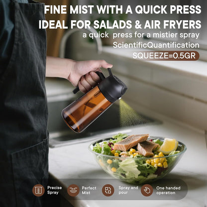 Olive Oil Sprayer 16oz - Premium Dark Brown Glass Dispenser for Cooking & Air Fryer | 2-in-1 Spray & Pour