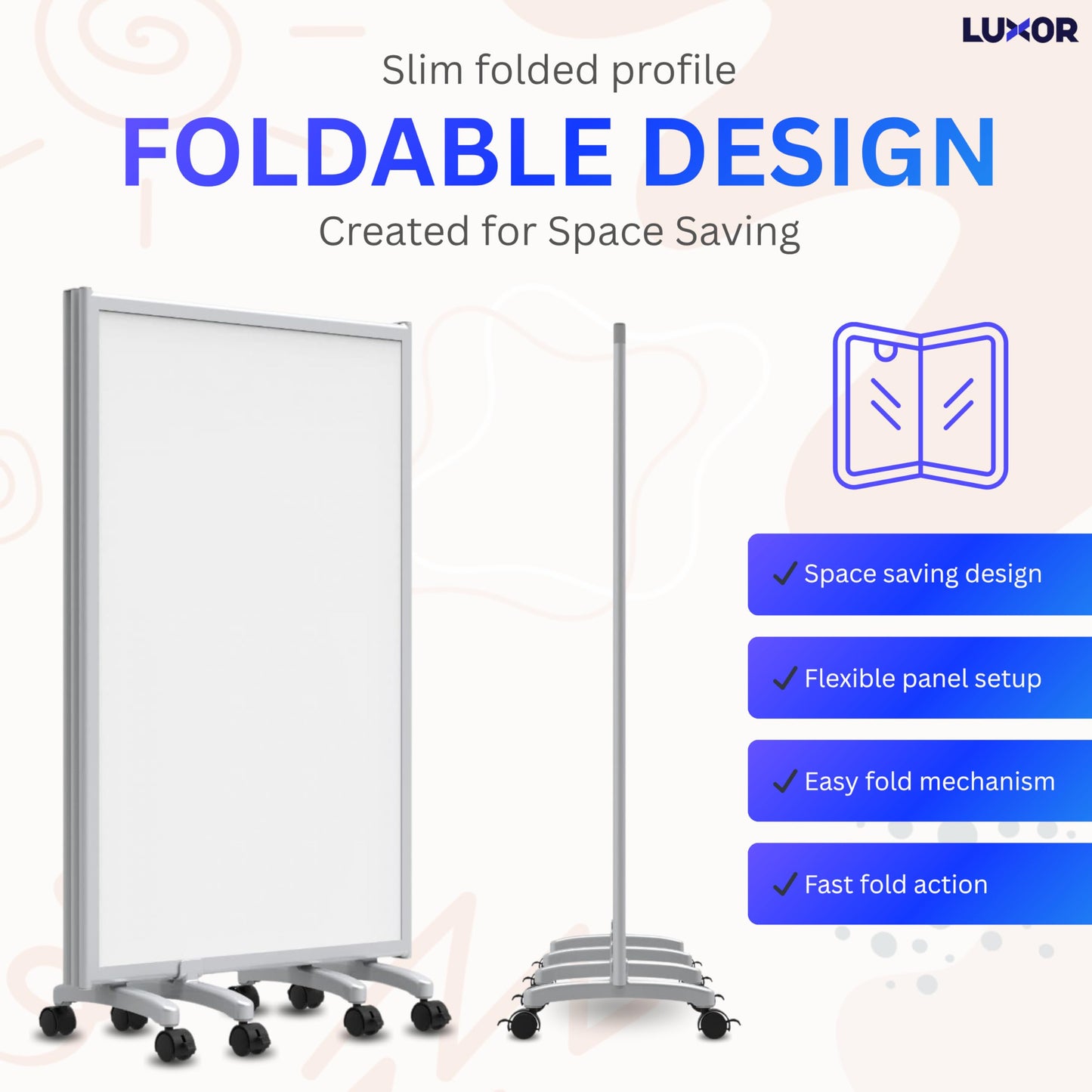 Luxor MB9152WW 3-Panel Mobile Magnetic Whiteboard Room Divider