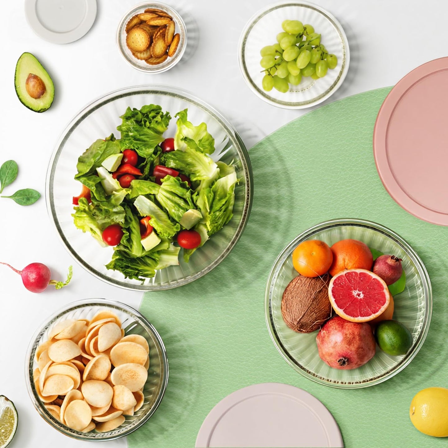 Glass Mixing Bowls with Lids Sets, 5 Packs Glass Bowls with Lids for Kitchen Baking, Meal Prepping and Salad, Bpa Free and Dishwasher Safe Serving Bowls, 0.2/0.5/1.1/2.1/3.7Qt