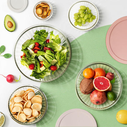 Glass Mixing Bowls with Lids Sets, 5 Packs Glass Bowls with Lids for Kitchen Baking, Meal Prepping and Salad, Bpa Free and Dishwasher Safe Serving Bowls, 0.2/0.5/1.1/2.1/3.7Qt