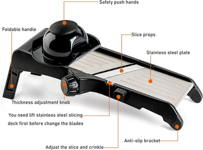 VEKAYA Adjustable Mandoline Slicer with Cut-Resistant Gloves, Stainless Steel Vegetable Chopper for Kitchen