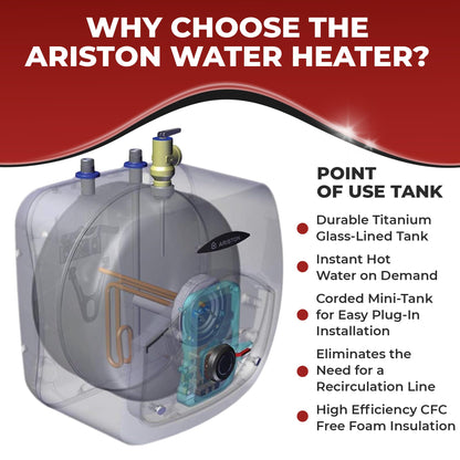 4 Gallon Capacity, 120-Volt – Ariston Andris Mini Tank Electric Water Heater – Heating Solution for Under Sink, RV, and Compact Spaces, Smart Boost for Versatile Heating, Simple Installation