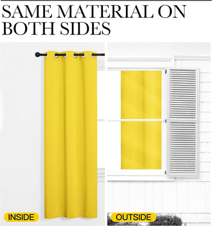 NICETOWN Thermal Insulated Bedroom Curtain Panels - Solid Bright Yellow Drapes, 55x68 Inches, 1 Pair