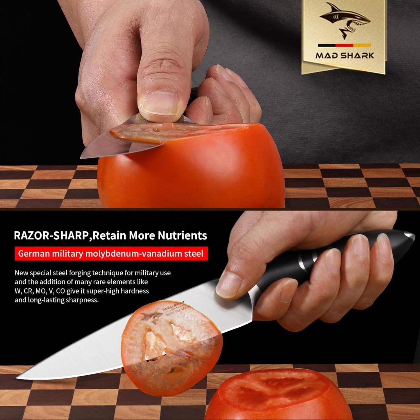 MAD SHARK 5 Inch Ultra Sharp Paring Knife, German Stainless Steel, Ergonomic Handle Design, Chopping Knife for Precise Cutting, Peeling, Slicing