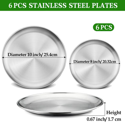 Funnydin 6Pcs Pizza Pan for Oven - 10 & 8 Inch Pizza Pan Set, Stainless Steel Pizza Tray, Non-Toxic Round Pizza Plate for Baking, Party & Picnic Use, Dishwasher Safe
