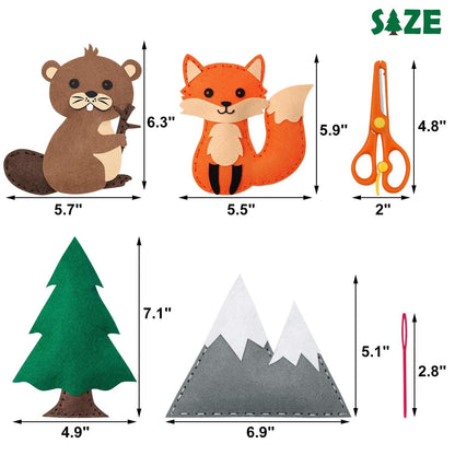 CiyvoLyeen Woodland Animals Craft Kit Kids DIY Crafting and Sewing Set Woodland Animals Felt Plushie for Girls and Boys Educational Beginners Sewing Set Sewing Kits for Kids Age 8 9 10 11 12