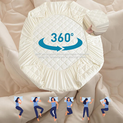 18 Topper+2pcs Waterproof Mattress Protector Full, Deep Pocket Fitted Mattress Pillow Cases - Leakproof, Oeko-TEX