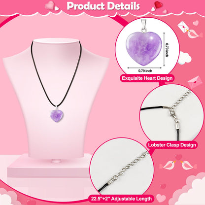 Arfun Valentines Day Cards Gifts for Kids School, 24 Pack Heart Gem Necklaces Valentines Goodie Bags for Classroom, Valentine Exchange Party Favors Rock Crystal Stone Pendants for Girls Boys Class