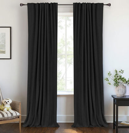 Skiennix Blackout Curtains - 100% Blackout Linen Drapes, Thermal Insulated, 50" W x 84" L, Black - 2 Panels Set