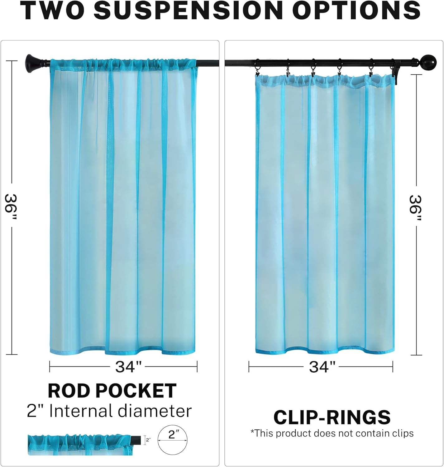 MRTREES Short Sheer Curtains 36 inch Length Kitchen Tier Curtains, Light Filtering Rod Pocket Voile Cafe Curtains, 2