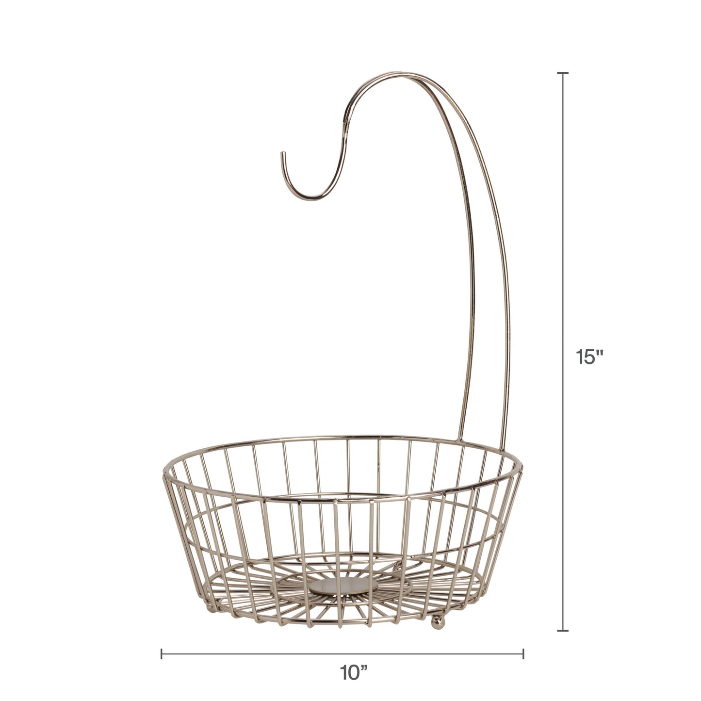 Gourmet Basics by Mikasa Geneva Countertop Fruit Basket with Banana Hanger – Nickel-Finish Metal Storage Stand for Kitchen Countertop Organization