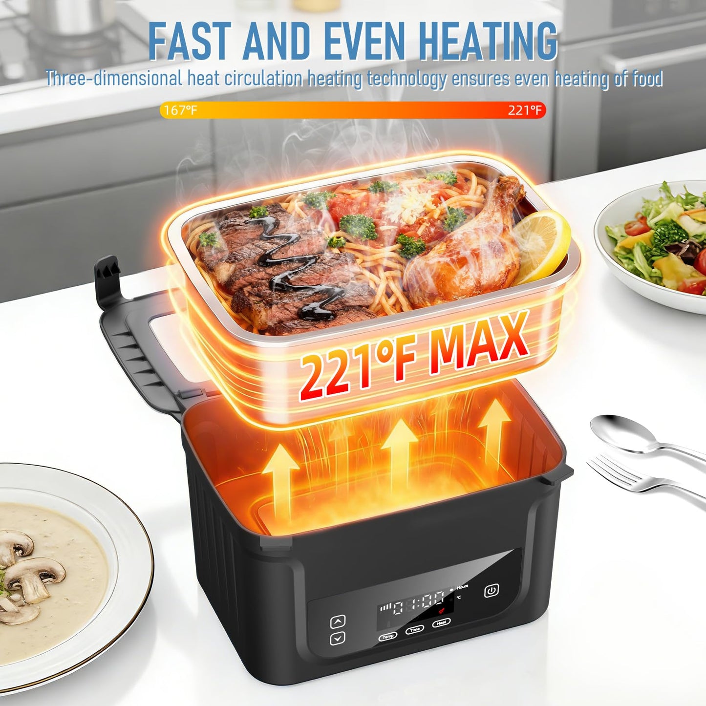GALOKEO 2026 Upgraded Cordless Electric Lunch Box for Adults, 20,800mAh Rechargeable Heated Lunch Box with Even Heating, XL 6.3 Cup Self-Heating Lunch Box for Construction, Office & Travel