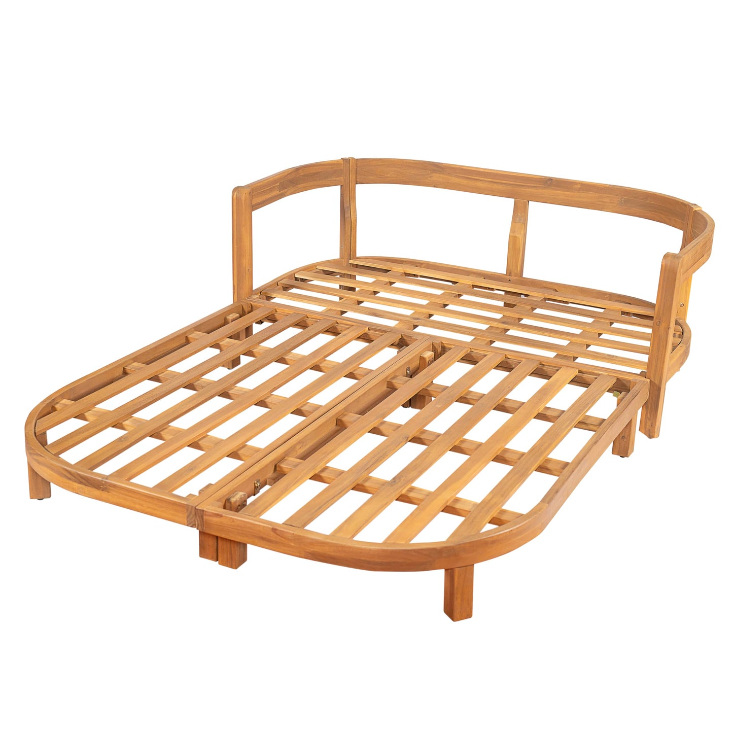 Christopher Knight Home Donovan Acacia Wood Outdoor Daybed with Cushion, Spacious Seating Lounge Sofa, Tub-Shaped Back Daybed, Curved Armrest Chaise Lounge Outdoor for Poolside Backyard, Teak+Beige