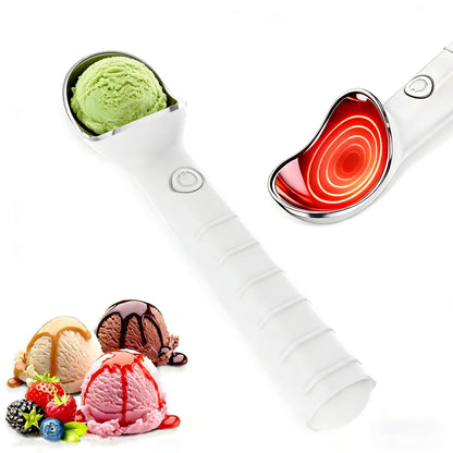 Heated Ice Cream Scoop, 2-in-1 Electric Scooper with ON/Off Switch, 2-Temp Adjustable (113°F-158°F), IP67 Waterproof, Rechargeable, Perfect for Hard Ice Cream, Seniors, Kids, Ideal Gift