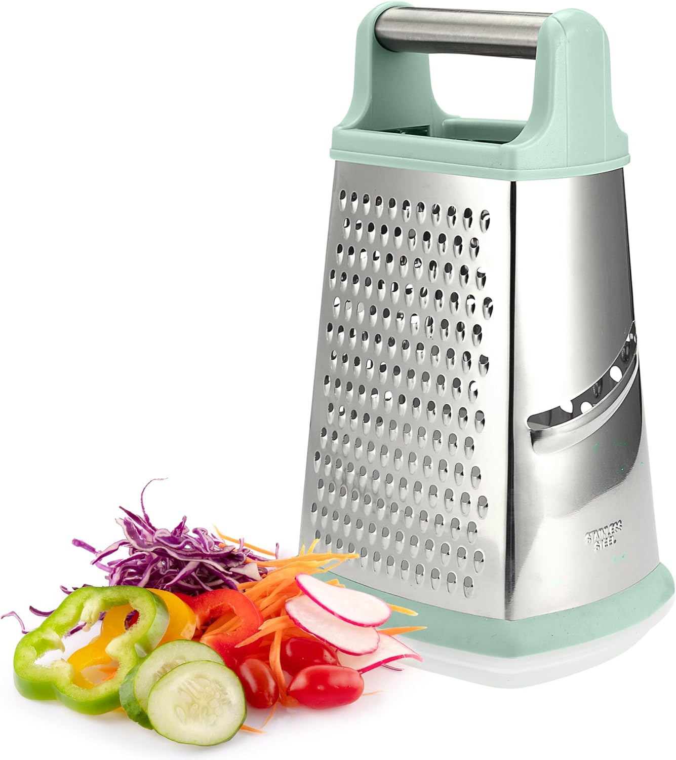 Stainless Steel Cheese Grater - Metal Box Grater for Kitchen with Comfortable Handle, Food Processor and Shredder