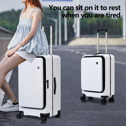 Kaleenie 2 pieces 20/29 Aluminum Frame Carry On and Checked Luggage Set with Side Opening, Lightweight Hardshell ABS+PC Trunk Suitcase with TSA Lock, 360° Universal Wheels & Adjustable Handle, White