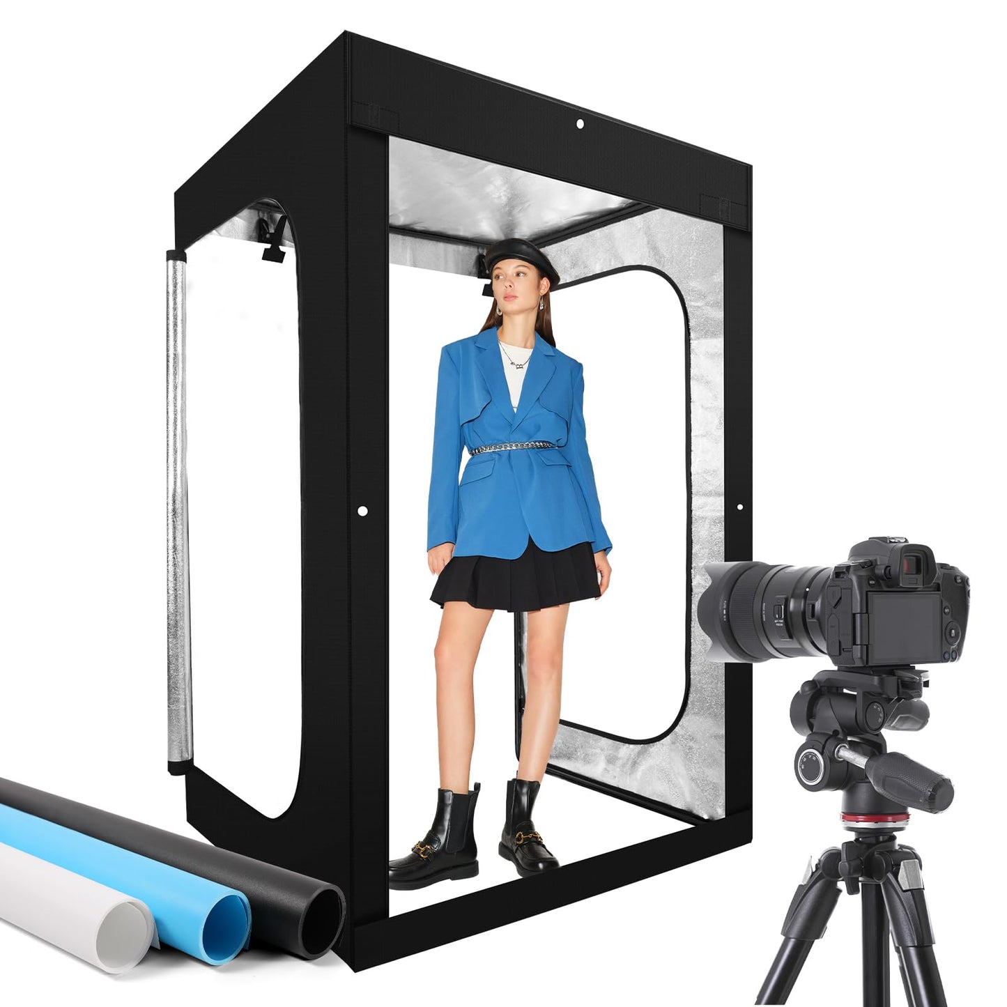 Photo Light Box, Portable 47"x39"x78" Photo Studio Light Box, Shooting Tent Kit with 768 Light Beads and 3 Color Backdrops. Large Lightbox with 6 Stepless Dimming Light Boards for Photography