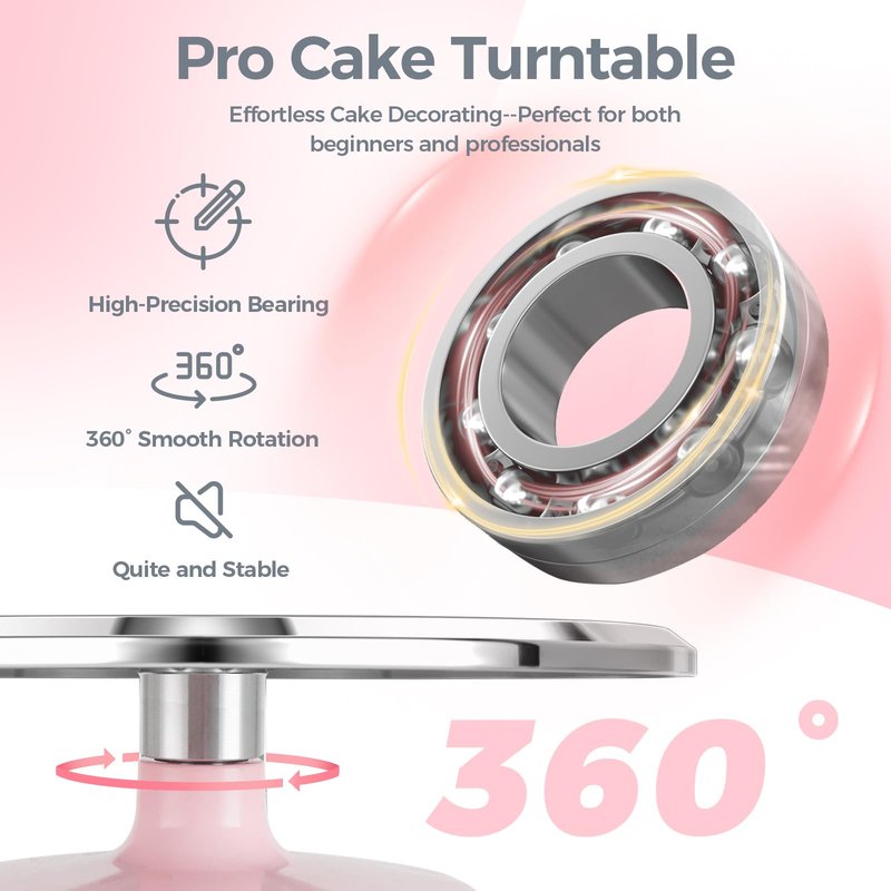 Ohuhu Cake Turntable, Aluminium 12'' Cake Decorating Kit Supplies Rotating Stand Revolving Spinner with 2 Icing Spatula 3 Comb Smoother Perfect Gifts