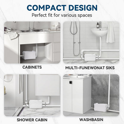 500W Utility Sink Pump with PCB Function Upgrade Structure Upflush to 23FT 1600GPH Under Sink Pump with 3 Water Inlets 1 Outlet Macerating Toilet System for Sink Shower Urinal Kitchen Basement