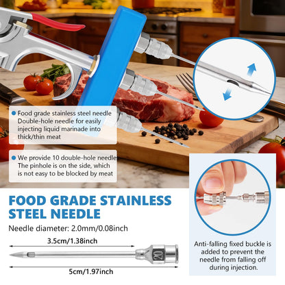 Electric Meat Injector Gun Pump with Hose, Stainless Steel Electric Marinade Injector 50W Meat Syringe Single Gun with 10 Needles for Roast Turkey, Pork, Beef (Three Needle)