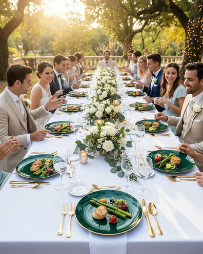 PULOTE 100PCS Green Plastic Plates - Green Disposable Plates With Gold Rim - Include 50 Pieces Dinner 10.25inch,50 Pieces Dessert 7.5inch for Party&Christmas