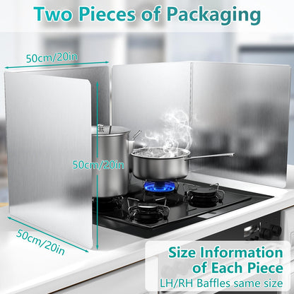 20"x20" Extra Large Kitchen Splash Back 2PCS, Heavy Duty Stainless Steel Foldable Stove Guard, Heat Resistant Easy Clean Oil Splatter Shield