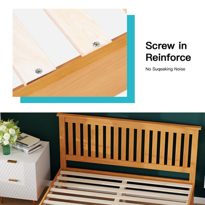 FDW Wood Platform Bed Frame Sturdy Solid Wood Foundation with Wooden Headboard/Wood Slats Support/No Box Spring Needed/Easy Assembly/Under Bed Storage (Queen)