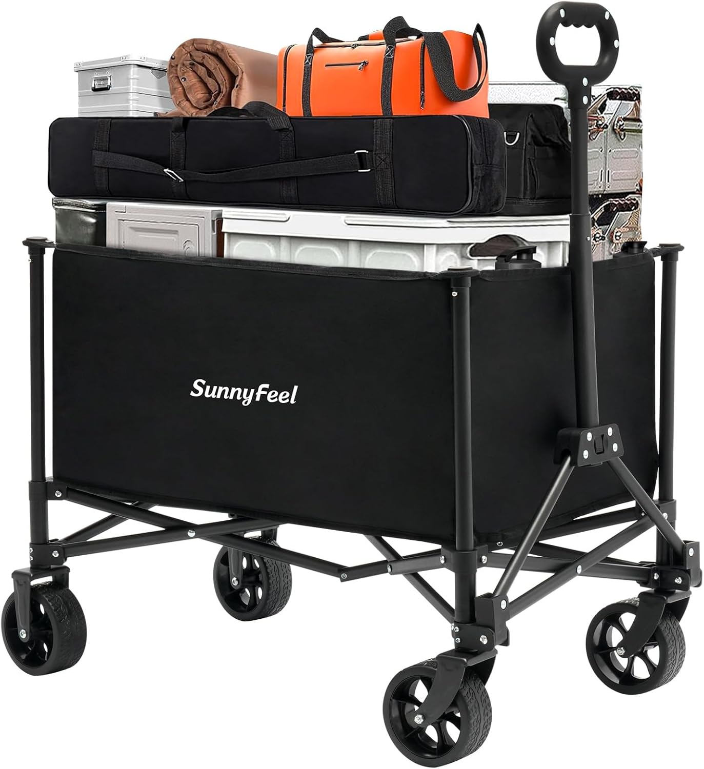 176lbs Camping(Black-5.8 164L) SUNNYFEEL Collapsible Wagon Cart with Wheels Foldable - Standard Borderless Version