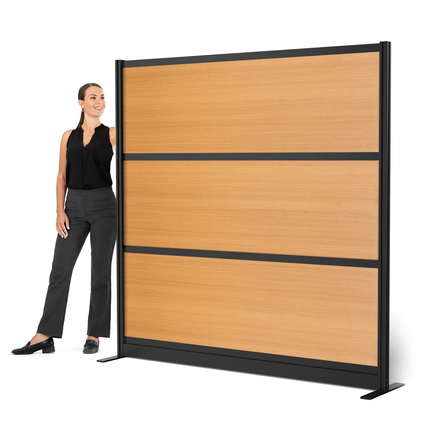 Stand Up Desk Store Beechwood Aesthetic Modular Walls | 70" W x 70" H Modular Room Dividers with Natural-Looking Woodgrain Finish for Offices, Classrooms, and More