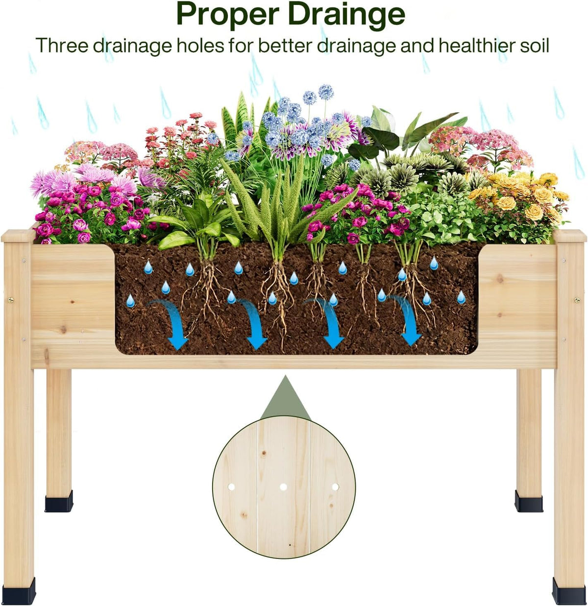 ZIENLIFE Wood Raised Garden Bed, 48x24x30in Elevated Wooden Planter Box with Legs Standing Growing Bed for Backyard, Patio, Balcony with Bed Liner, 200 Pound Capacity 3PCS