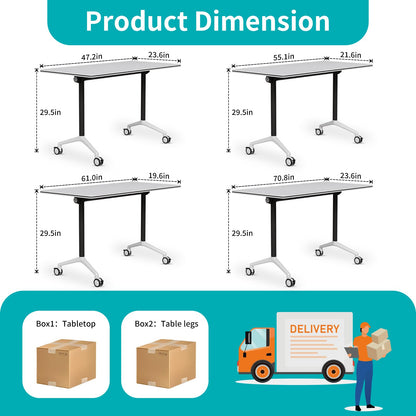 ZanyCajole Conference Room Table, Folding Conference Table with Silent Wheels, Modular Flip Top Mobile Training Tables for Office, Training Room, Meeting Rooms, School, 2-16 Person (4, White, 55.1in)