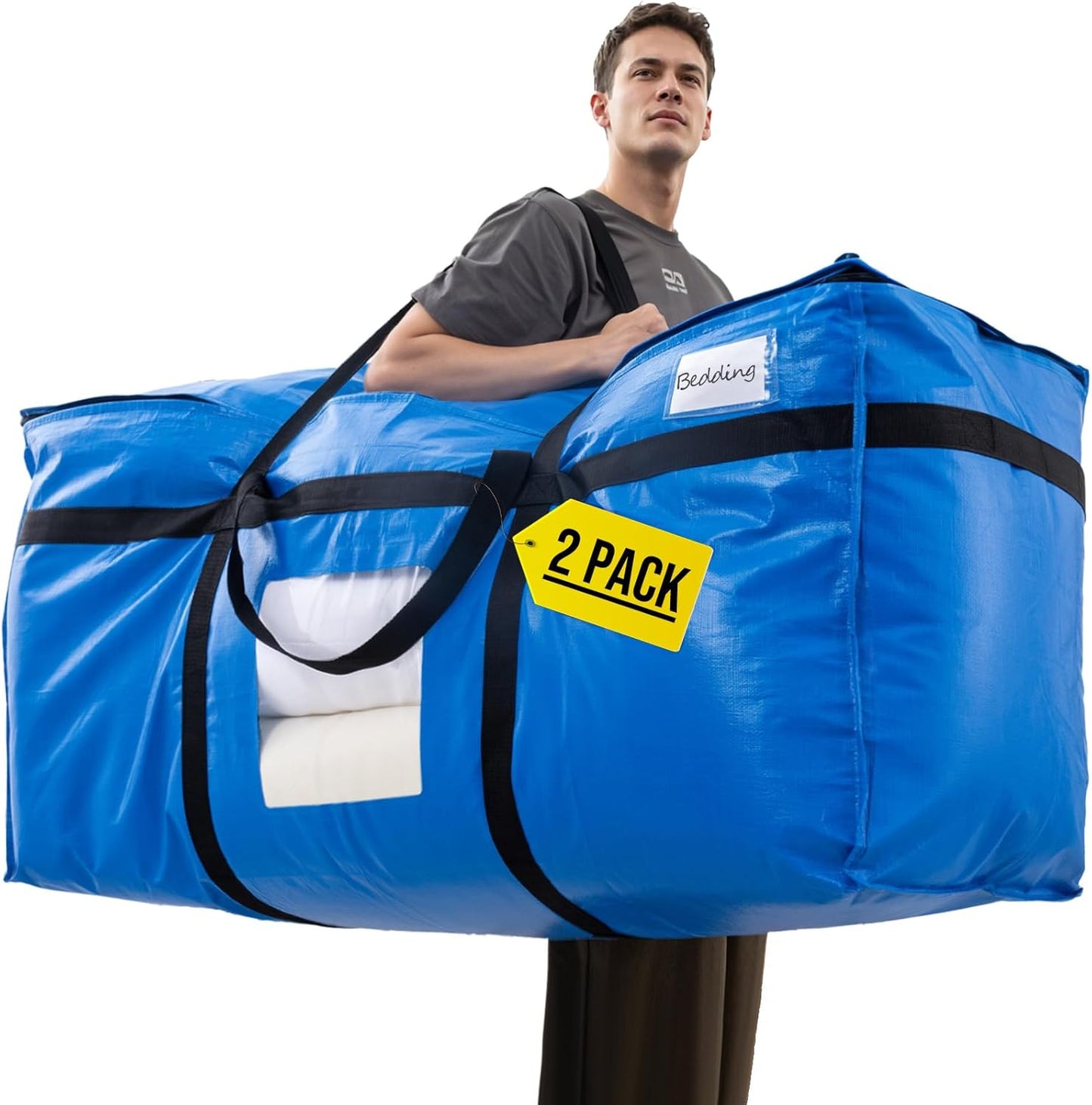 TAILI Extra Large 69 Gallon Storage Bags - Heavy Duty Blue Moving Totes with Visible Window & Wrap Around Handles (2 Pack)