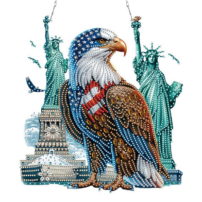 POETRYDRAW DIY Hanging Diamond Art Pendant Kit Independence Day Eagle, Special Crystal Diamonds Painting Ornament for Adults, Diamond Art Suncatchers Double Sided Board Gem Painting Box Kit